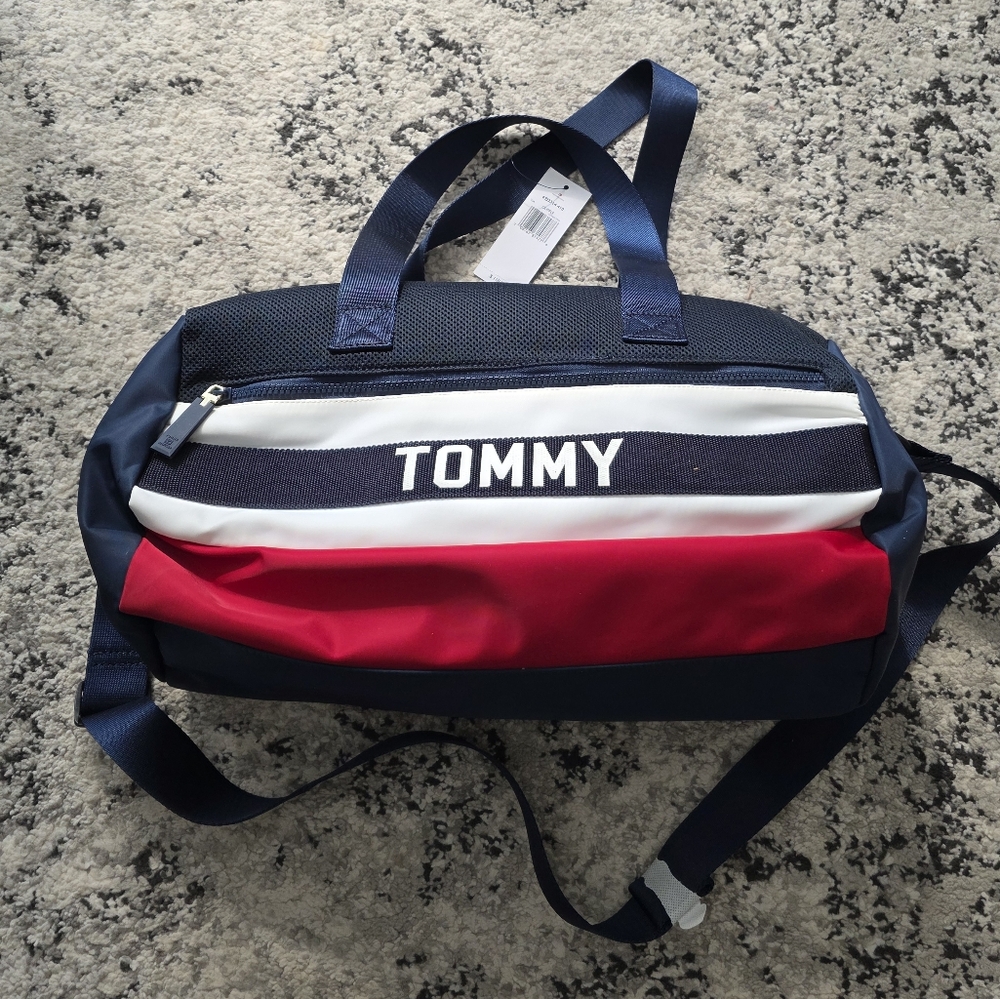 Tommy Hilfiger Red and Blue Duffel Bag Nylon Weekender Travel Bag NWT